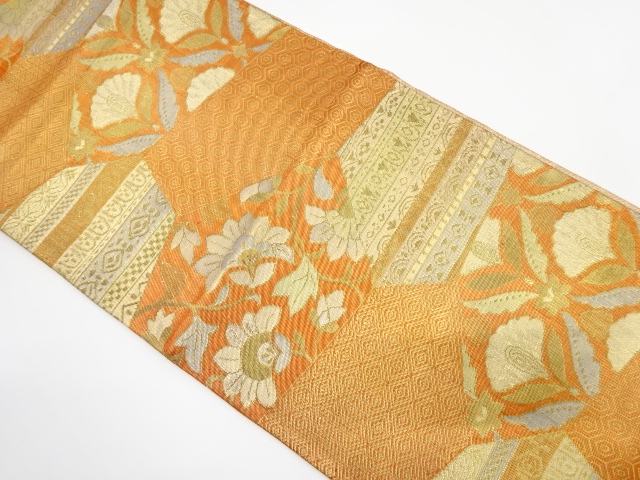 佐賀錦　切りばめ風　花唐草模様織り出し　袋帯